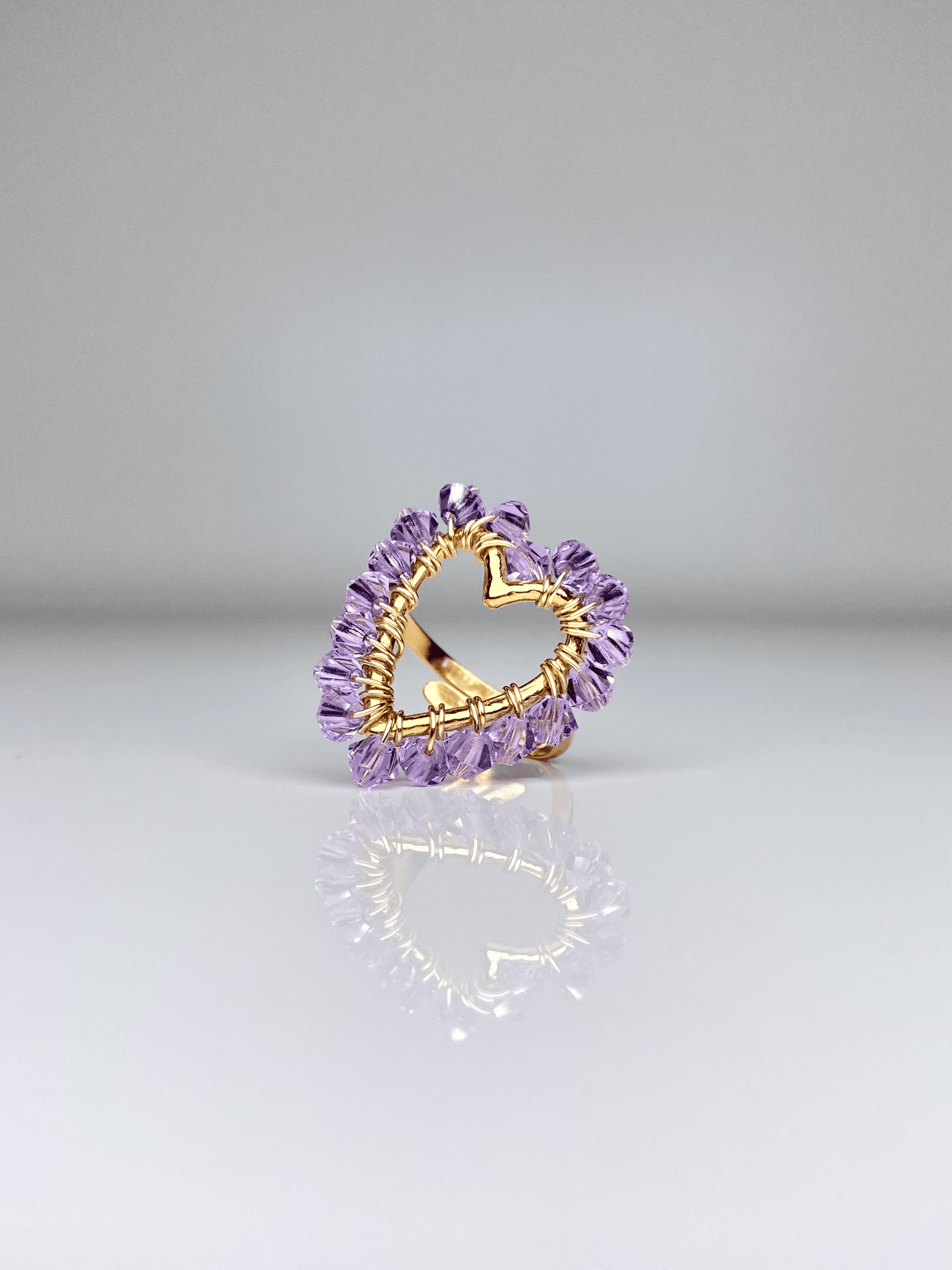 Sydänsormus, violetti, kullattu teräs