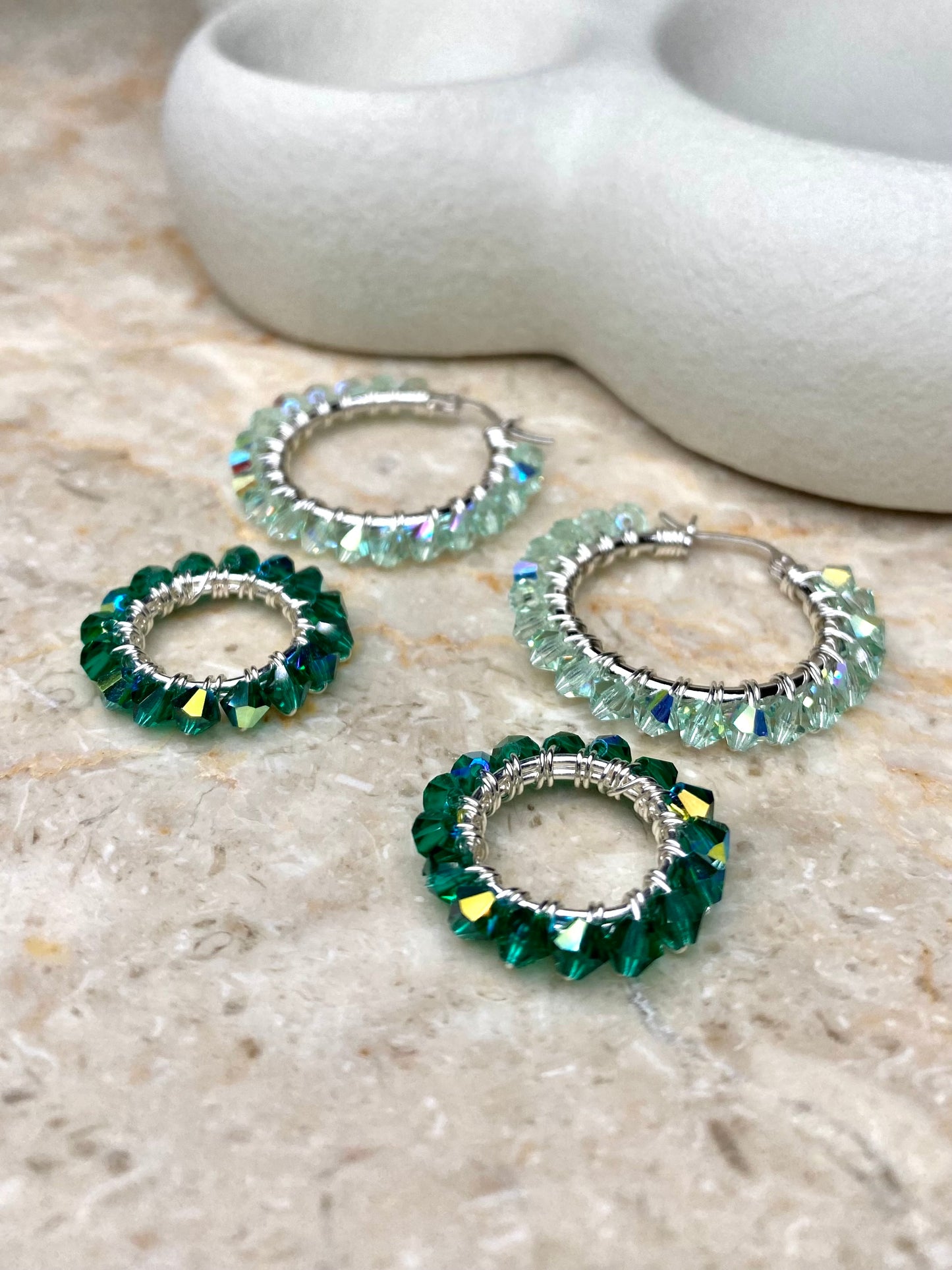 Tuplarenkaat-korvakorut, vihreä, hopea