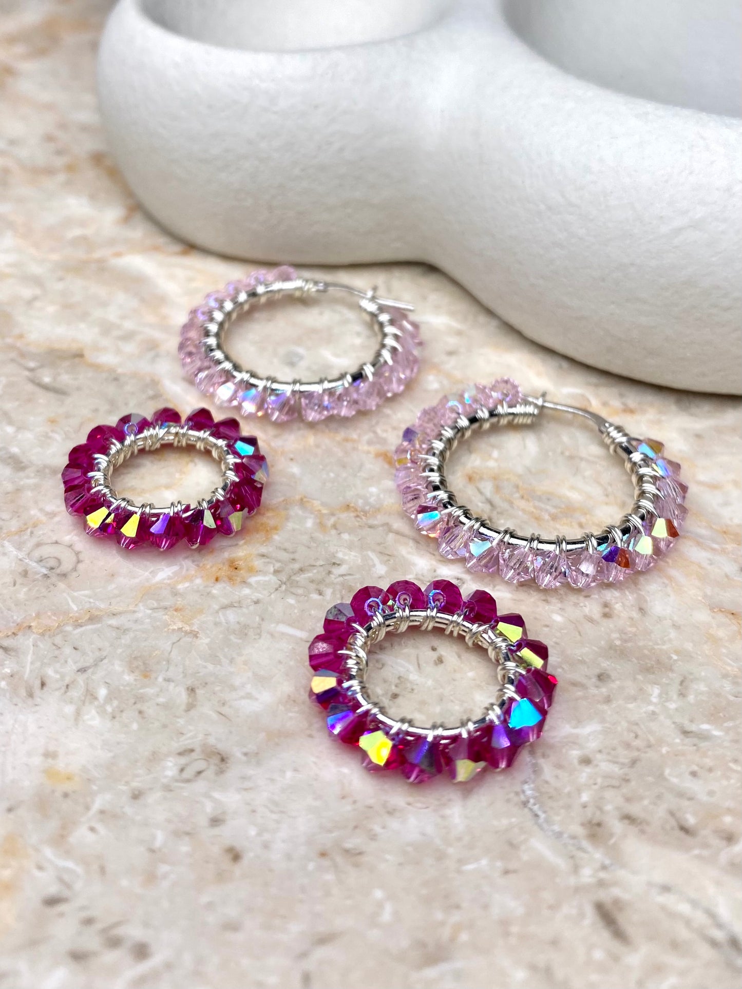 Tuplarenkaat-korvakorut, vaaleanpunainen, hopea