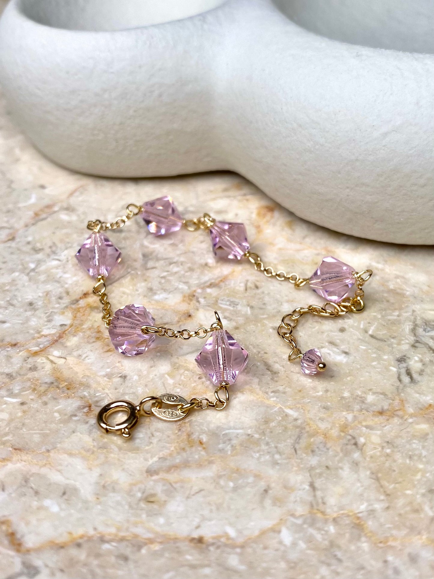 Aarteeni-rannekoru, vaaleanpunainen, kullattu hopea