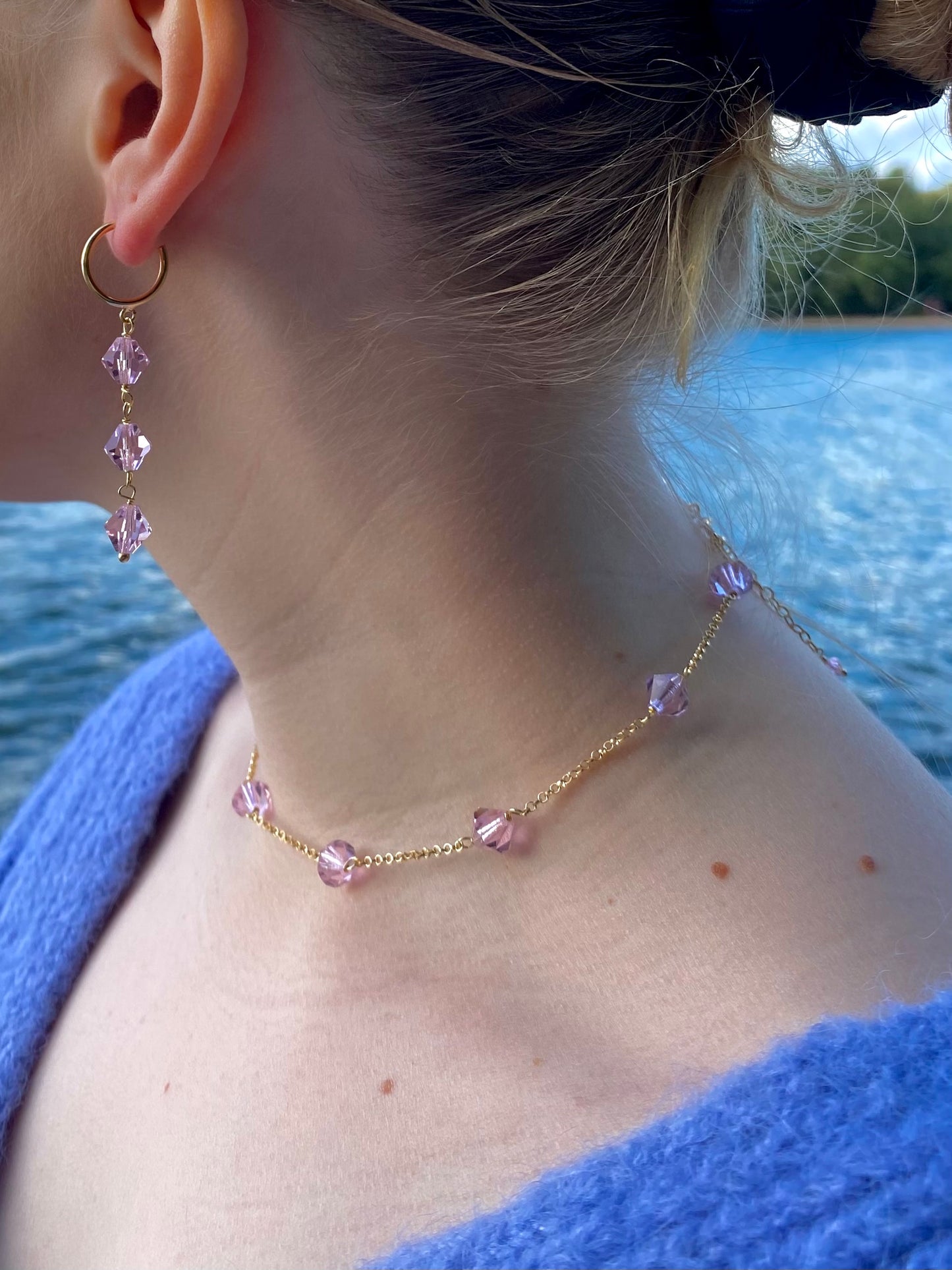 Aarteeni-korusetti, vaaleanpunainen, kullattu hopea