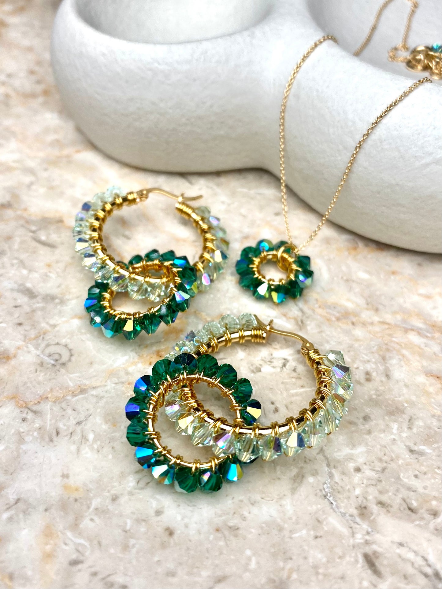 Tuplarenkaat-korvakorut, vihreä, kullattu hopea