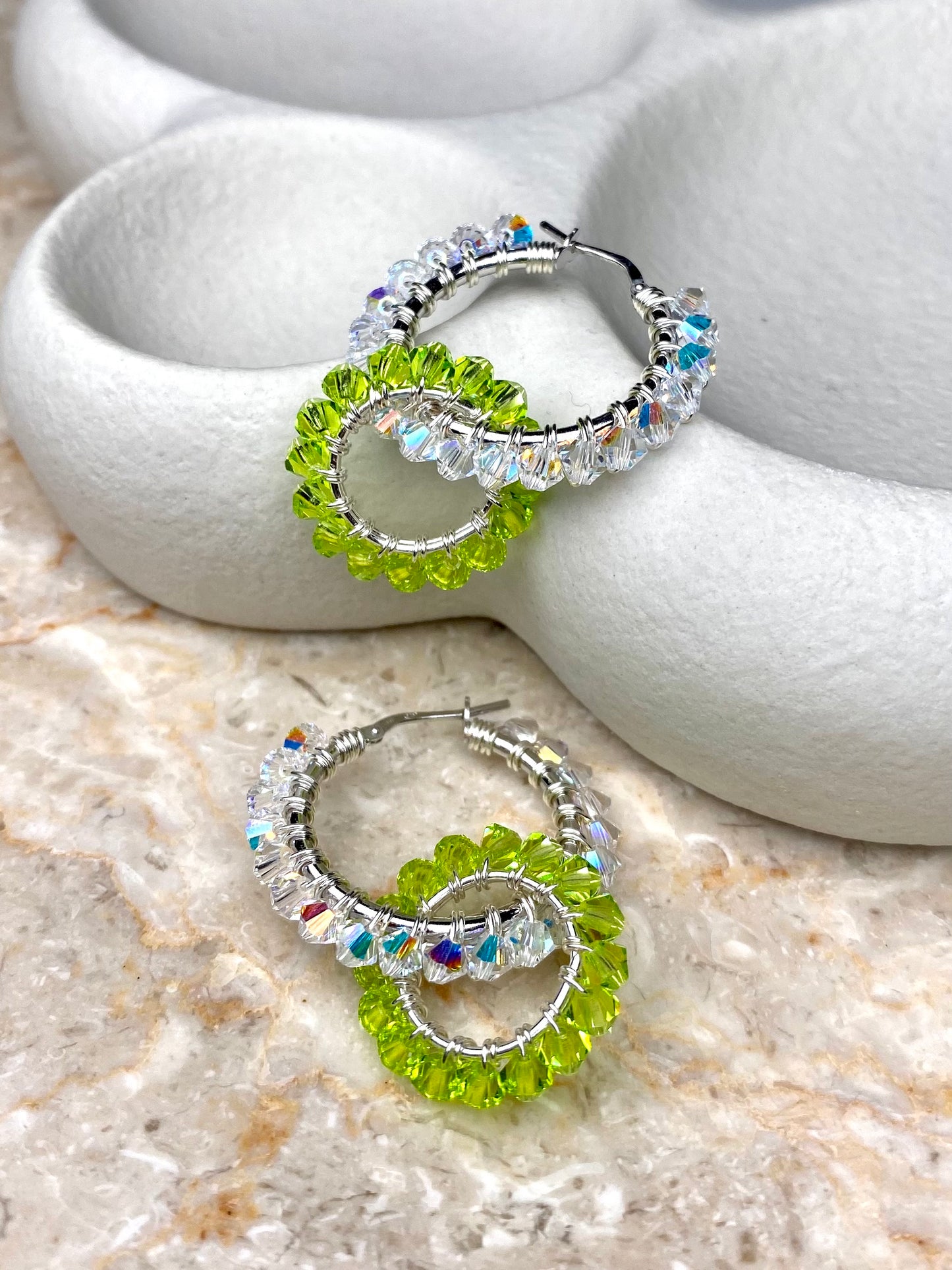 Tuplarenkaat & Soolorengas -korusetti, lime, hopea