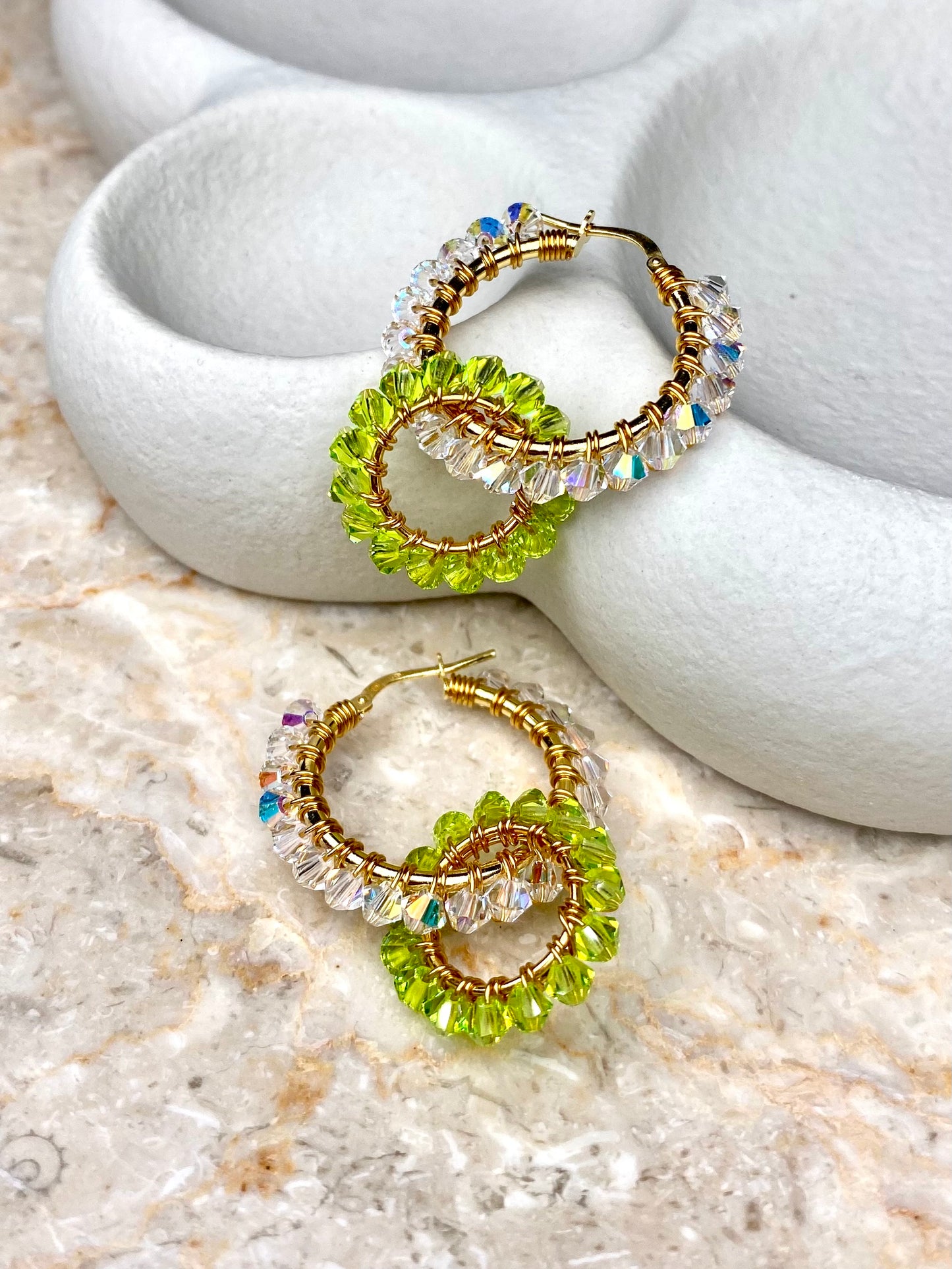 Tuplarenkaat & Soolorengas -korusetti, lime, kullattu hopea