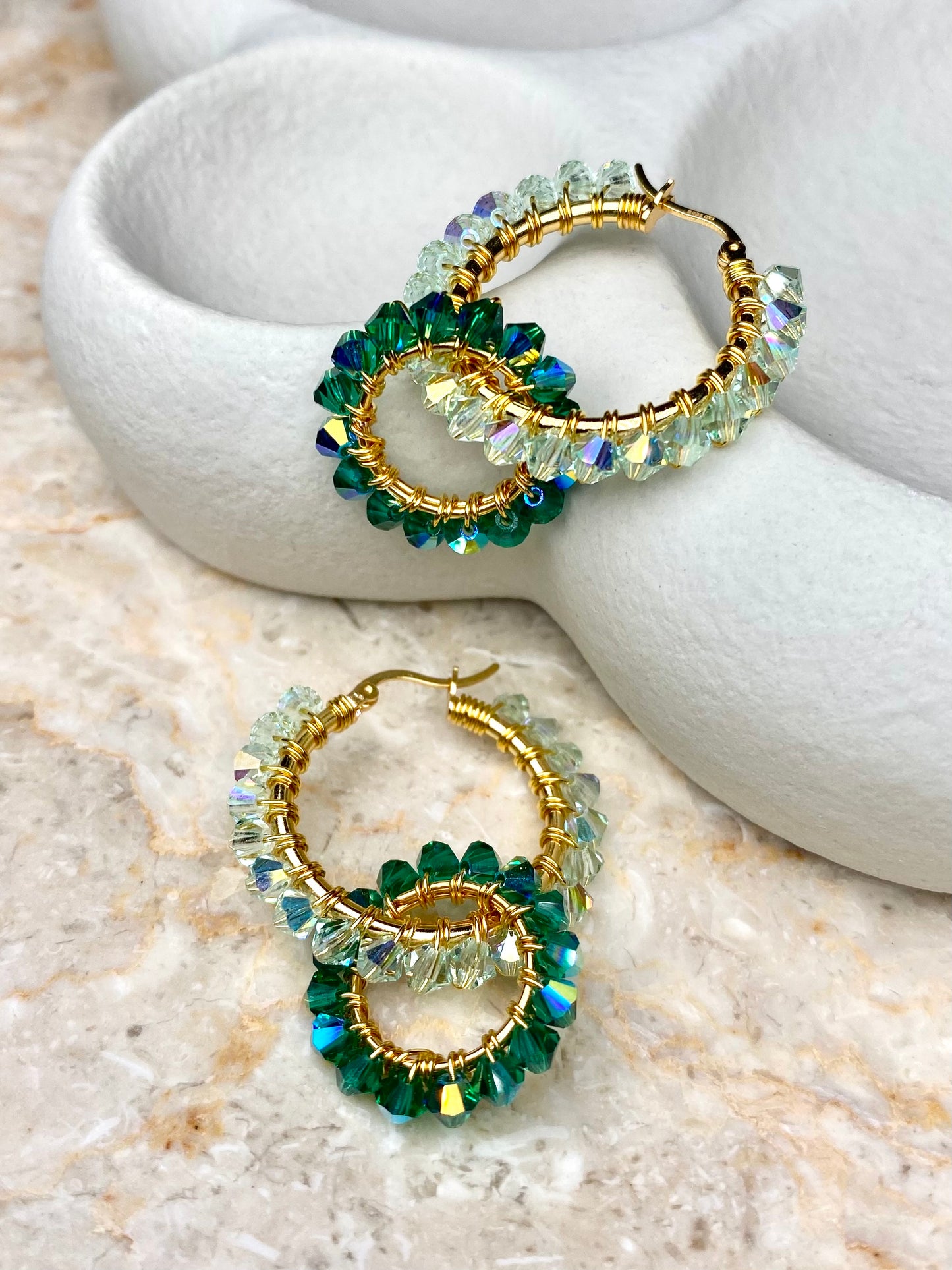 Tuplarenkaat-korvakorut, vihreä, kullattu hopea