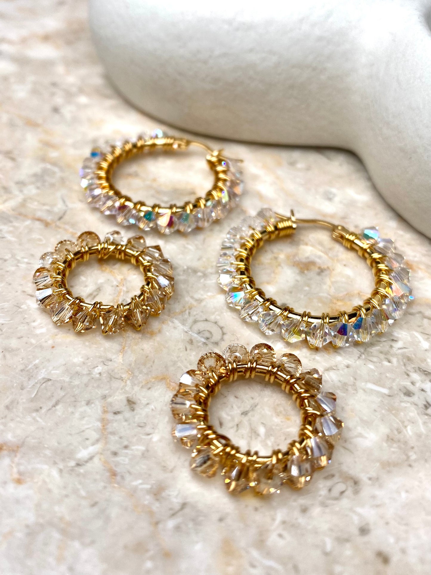 Tuplarenkaat & Soolorengas -korusetti, beige, kullattu hopea