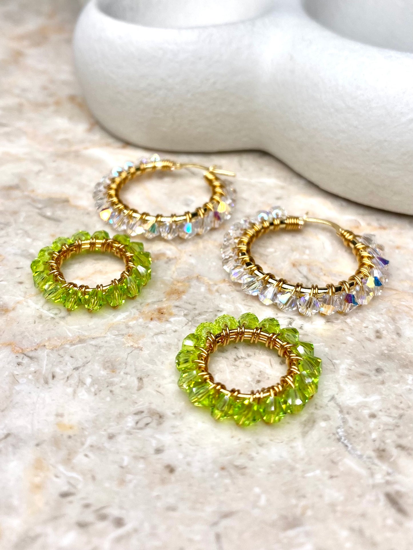 Tuplarenkaat & Soolorengas -korusetti, lime, kullattu hopea