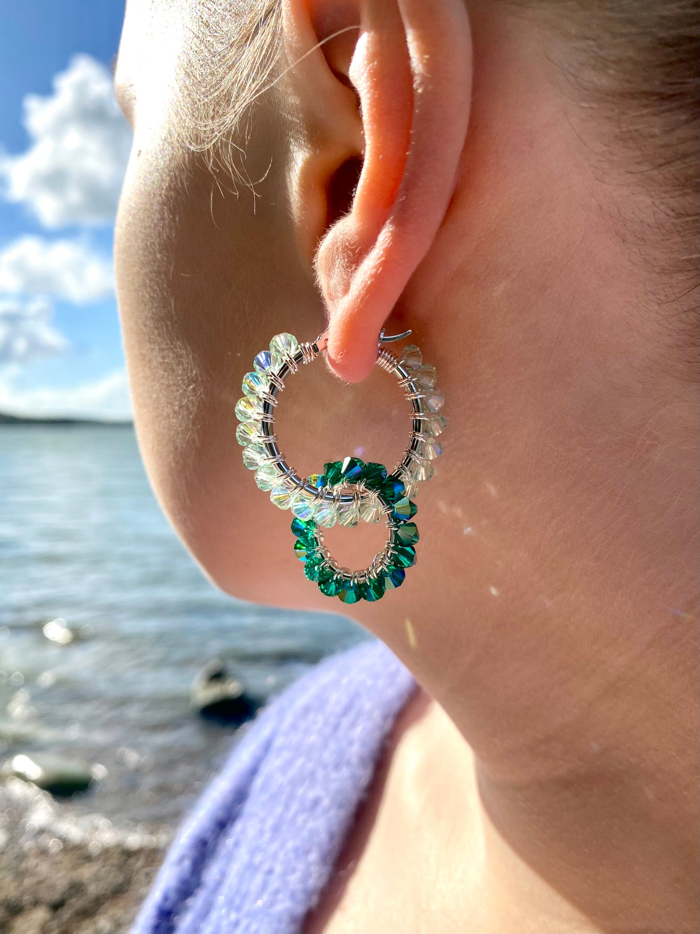 Tuplarenkaat-korvakorut, vihreä, hopea