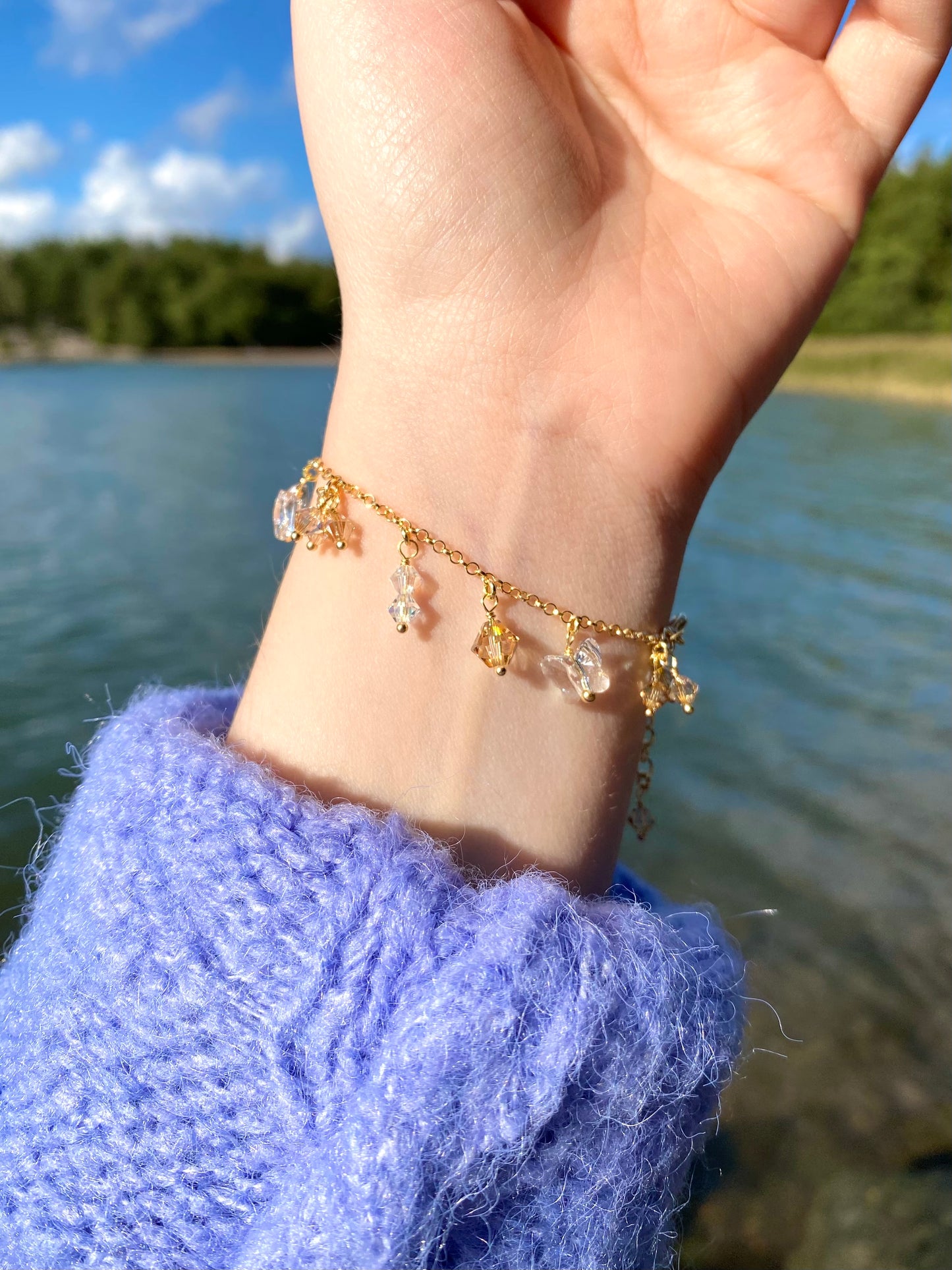 Keidas-rannekoru, beige, kullattu hopea