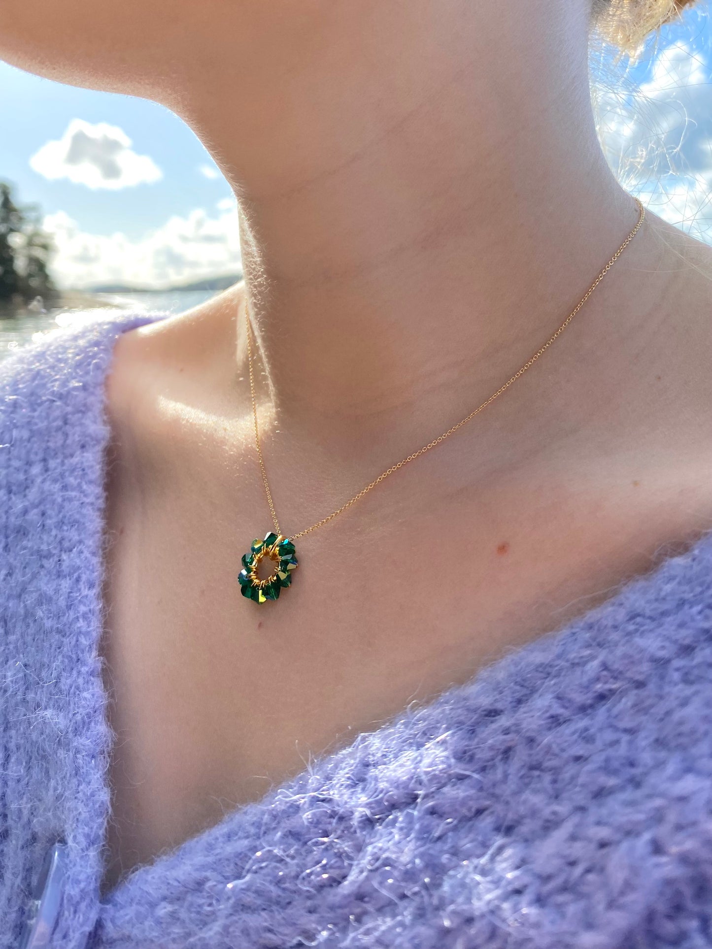 Soolorengas-kaulakoru, vihreä, kullattu hopea