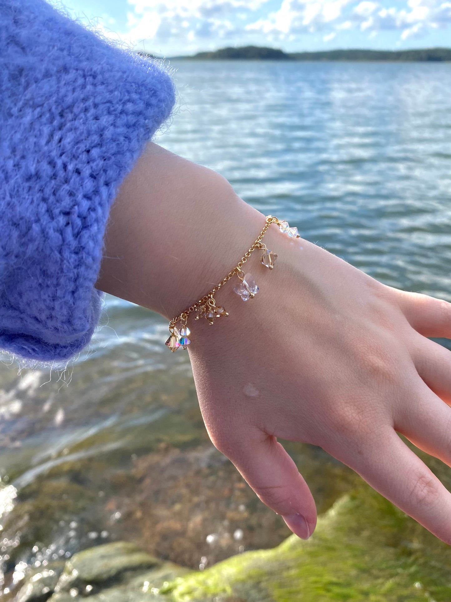 Keidas-rannekoru, beige, kullattu hopea