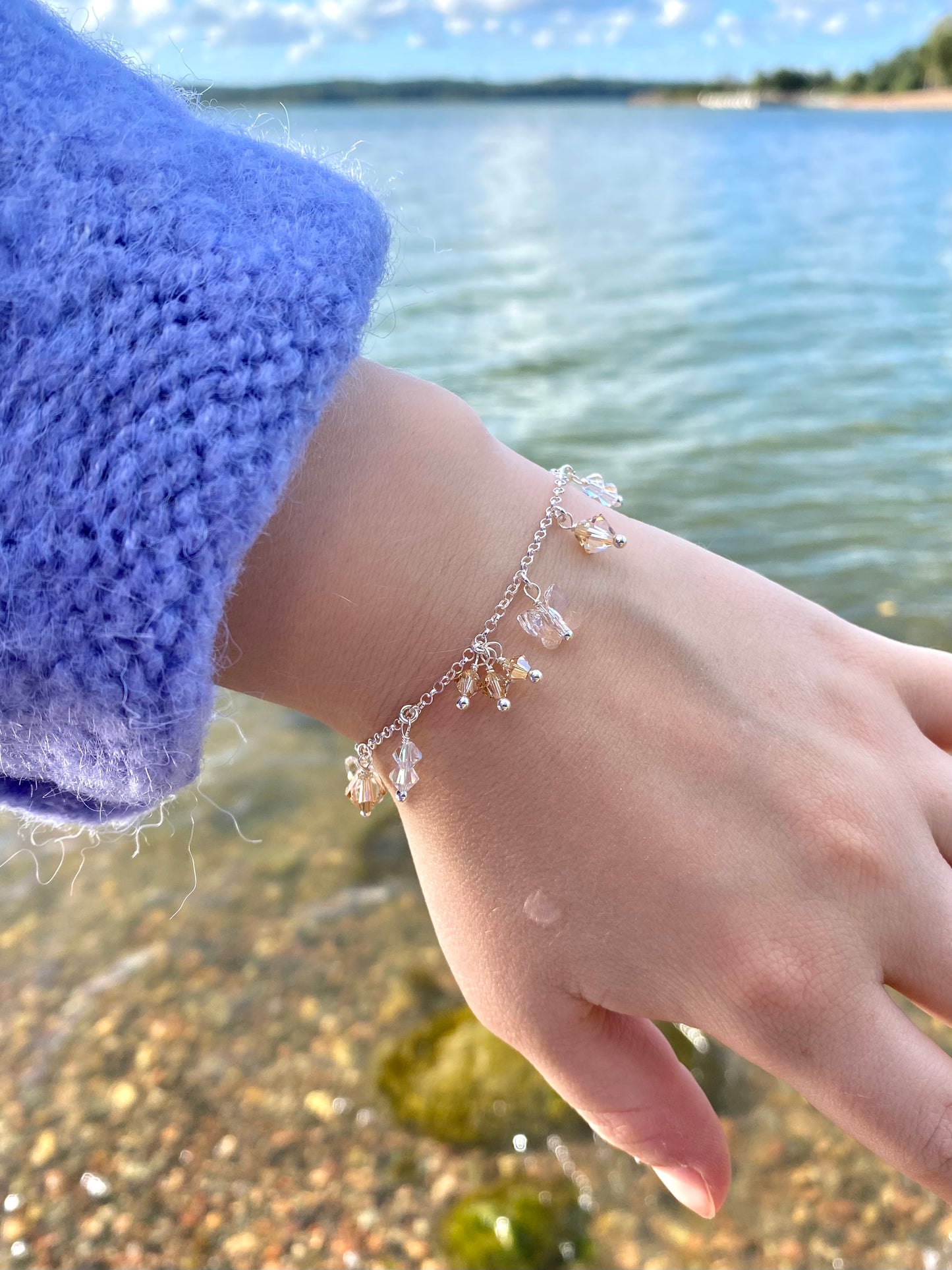 Keidas-rannekoru, beige, hopea