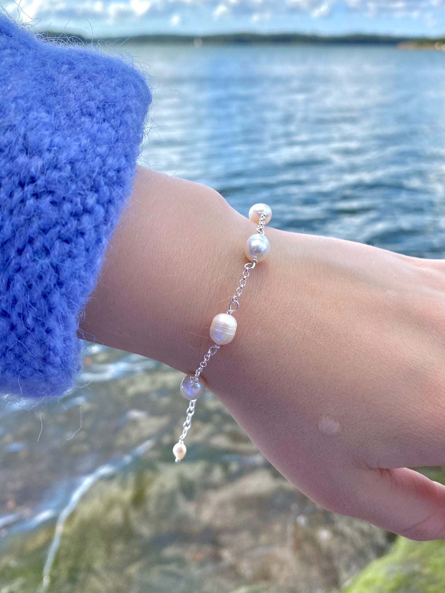 Aarteeni-rannekoru, helmi, hopea