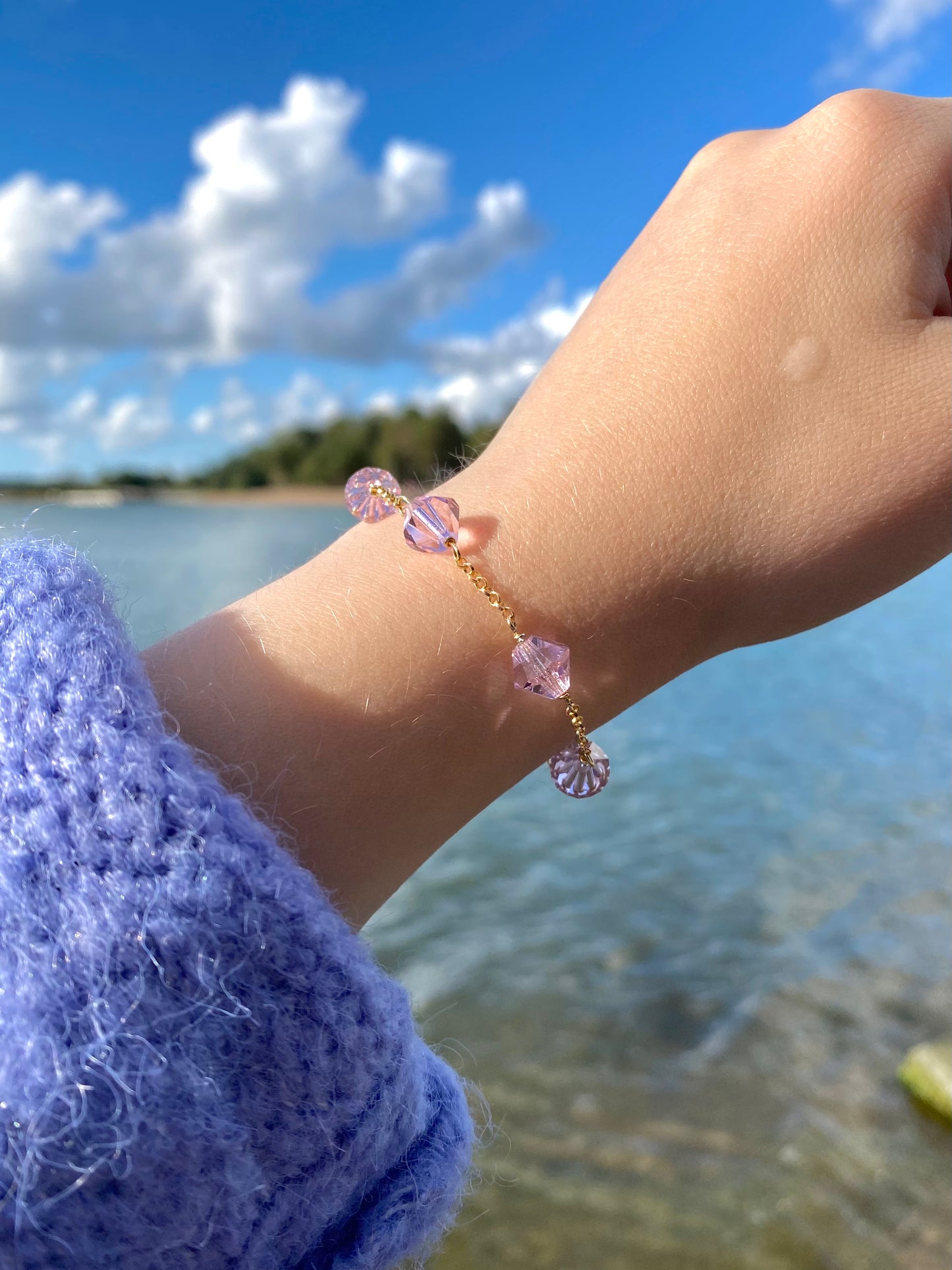 Aarteeni-rannekoru, vaaleanpunainen, kullattu hopea