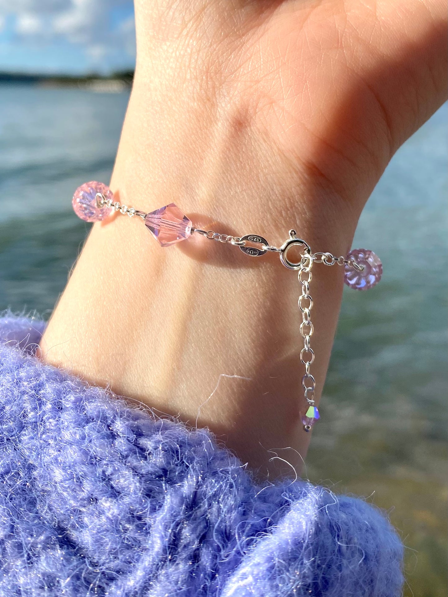 Aarteeni-rannekoru, vaaleanpunainen, hopea