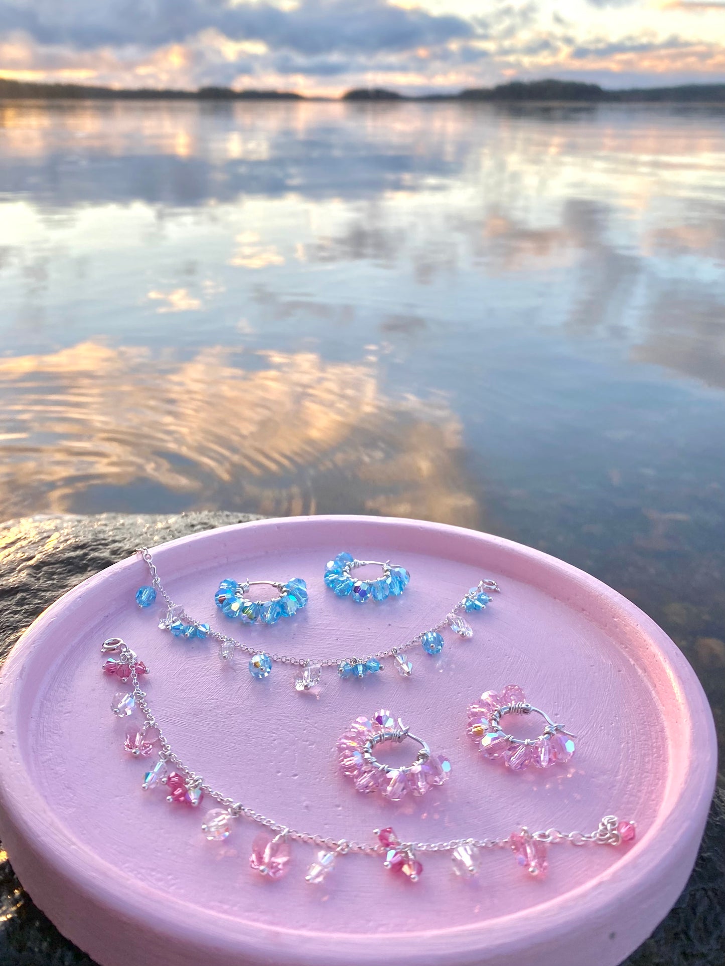 Pikkurenkaat & Keidas -korusetti, turkoosi, hopea