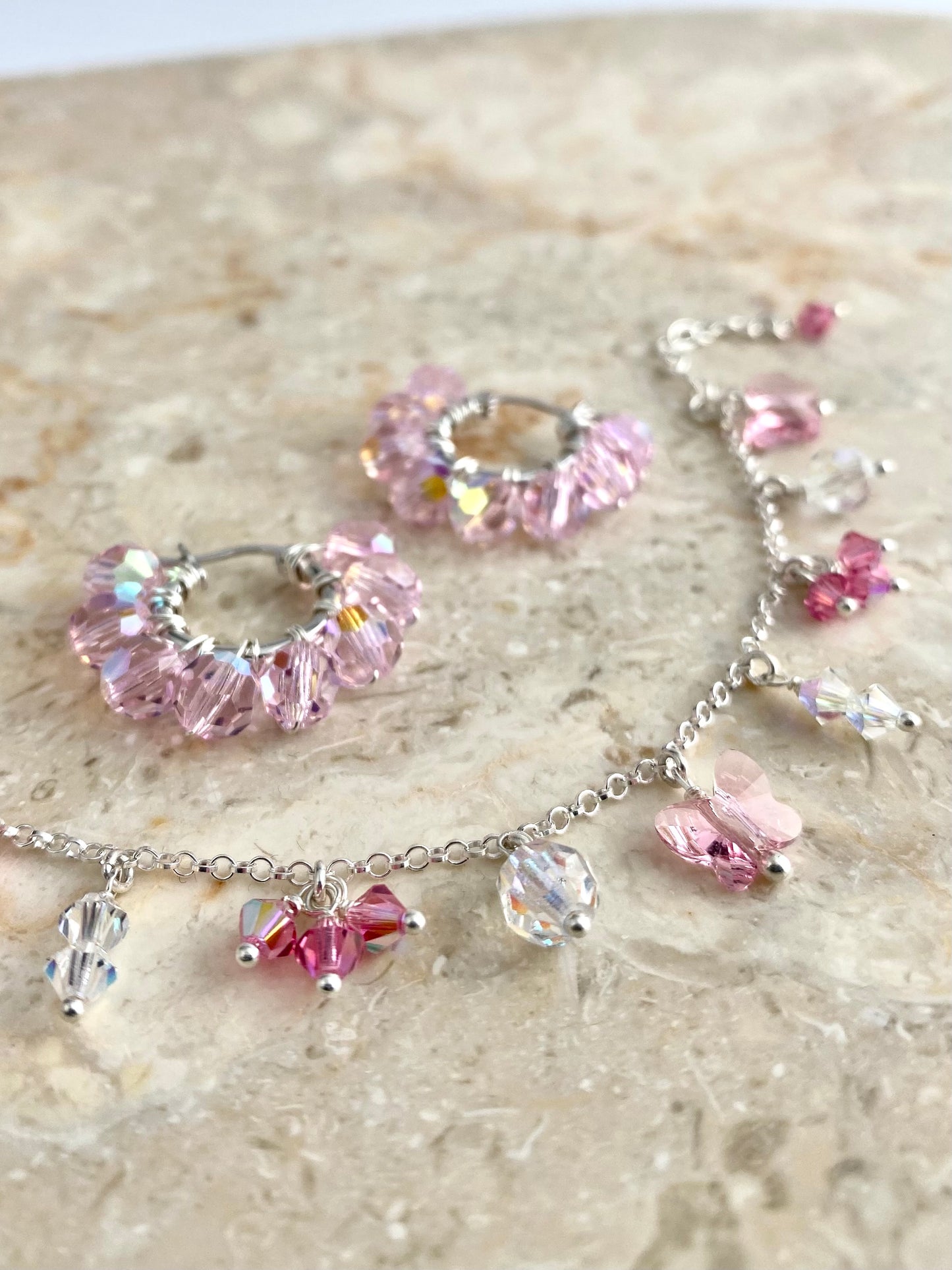 Pikkurenkaat & Keidas -korusetti, vaaleanpunainen, hopea