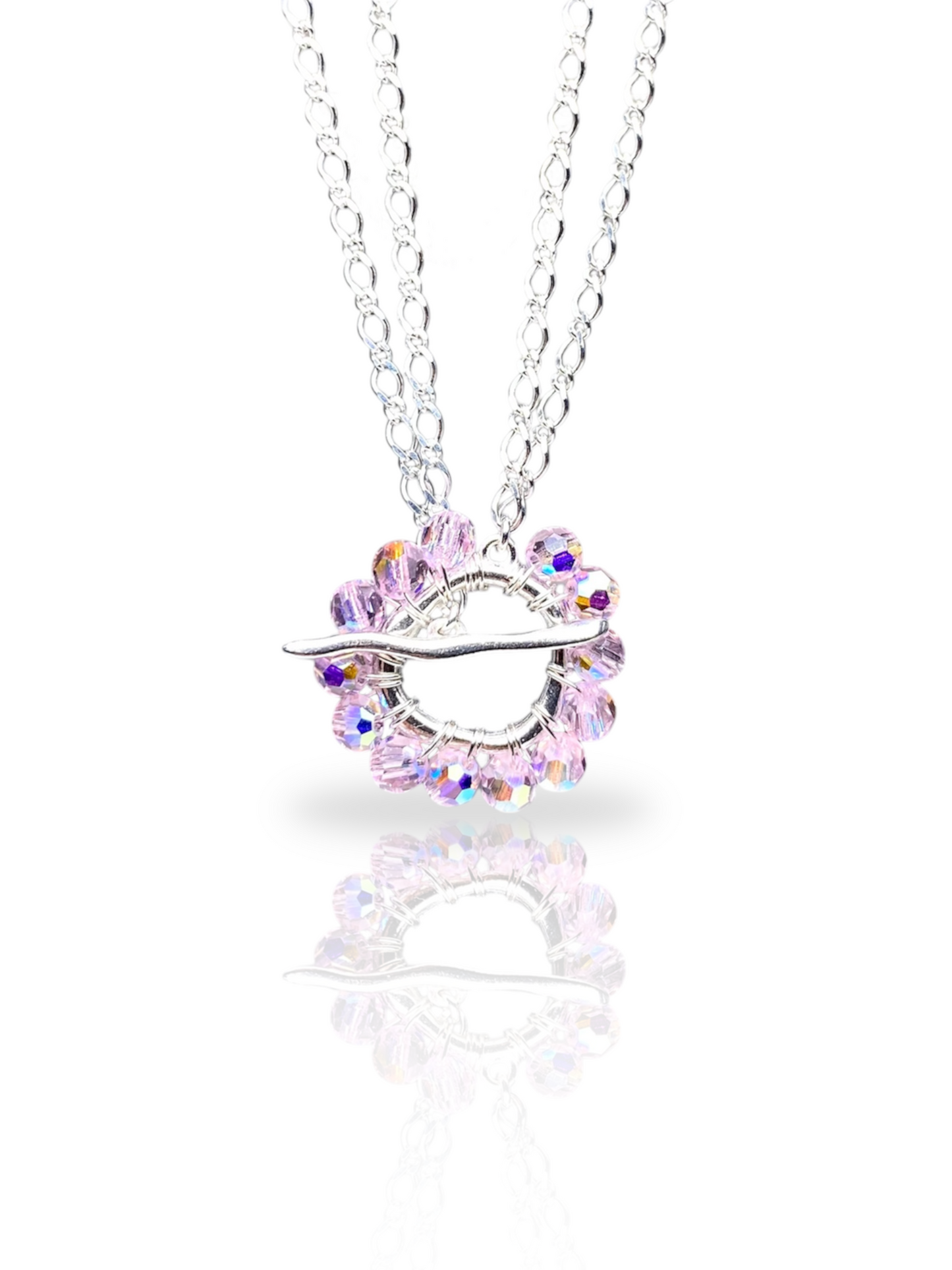 Toggle clasp kaulakoru, vaaleanpunainen, hopea