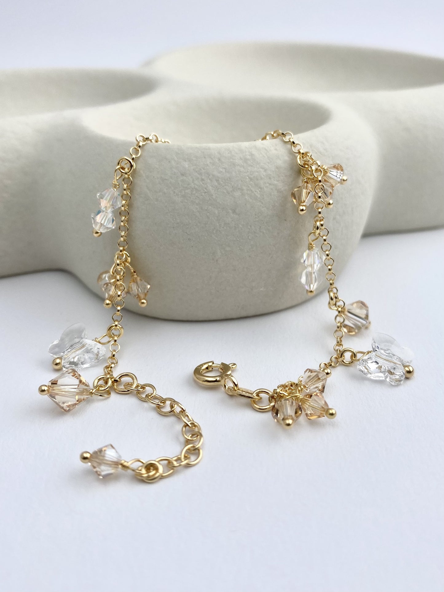 Keidas-rannekoru, beige, kullattu hopea