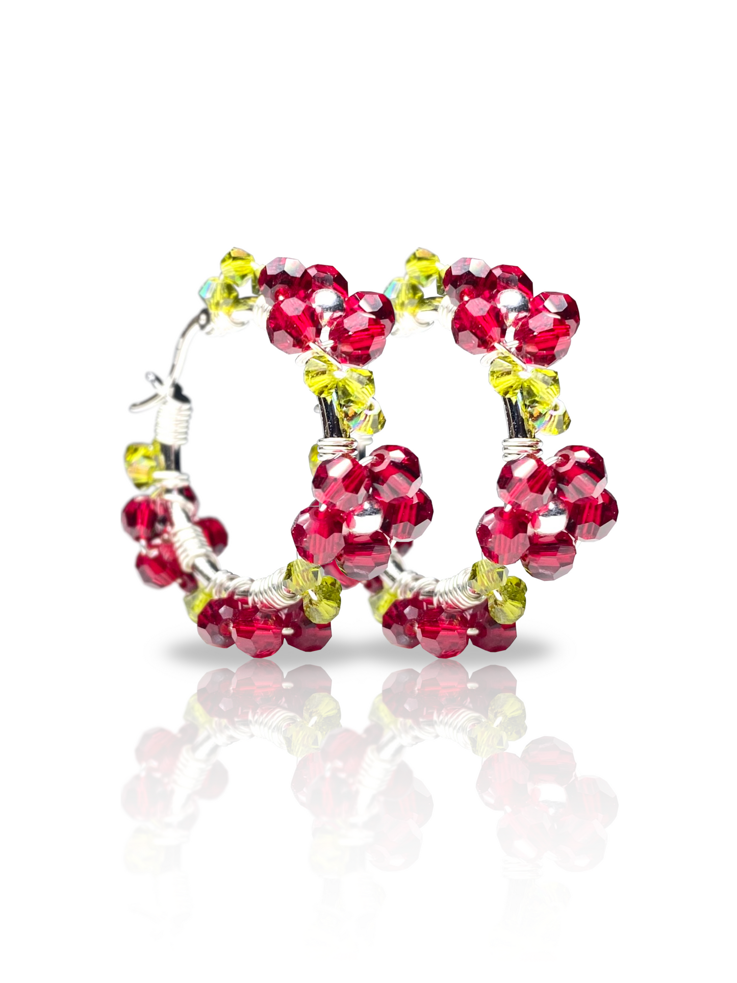 Kristalliniitty-korvakorut, tummanpunainen, hopea