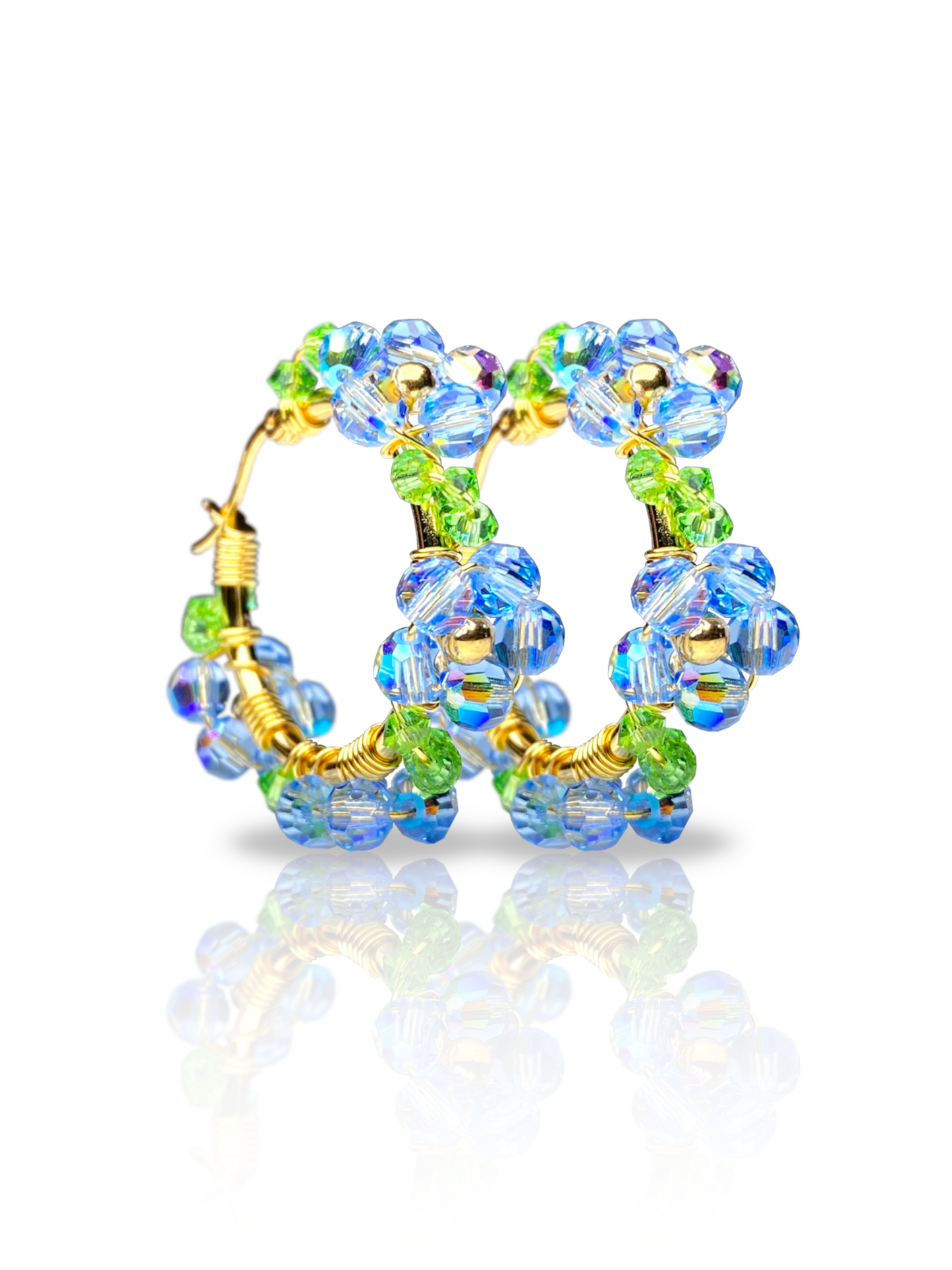 Kristalliniitty-korvakorut, vaaleansininen, kullattu hopea