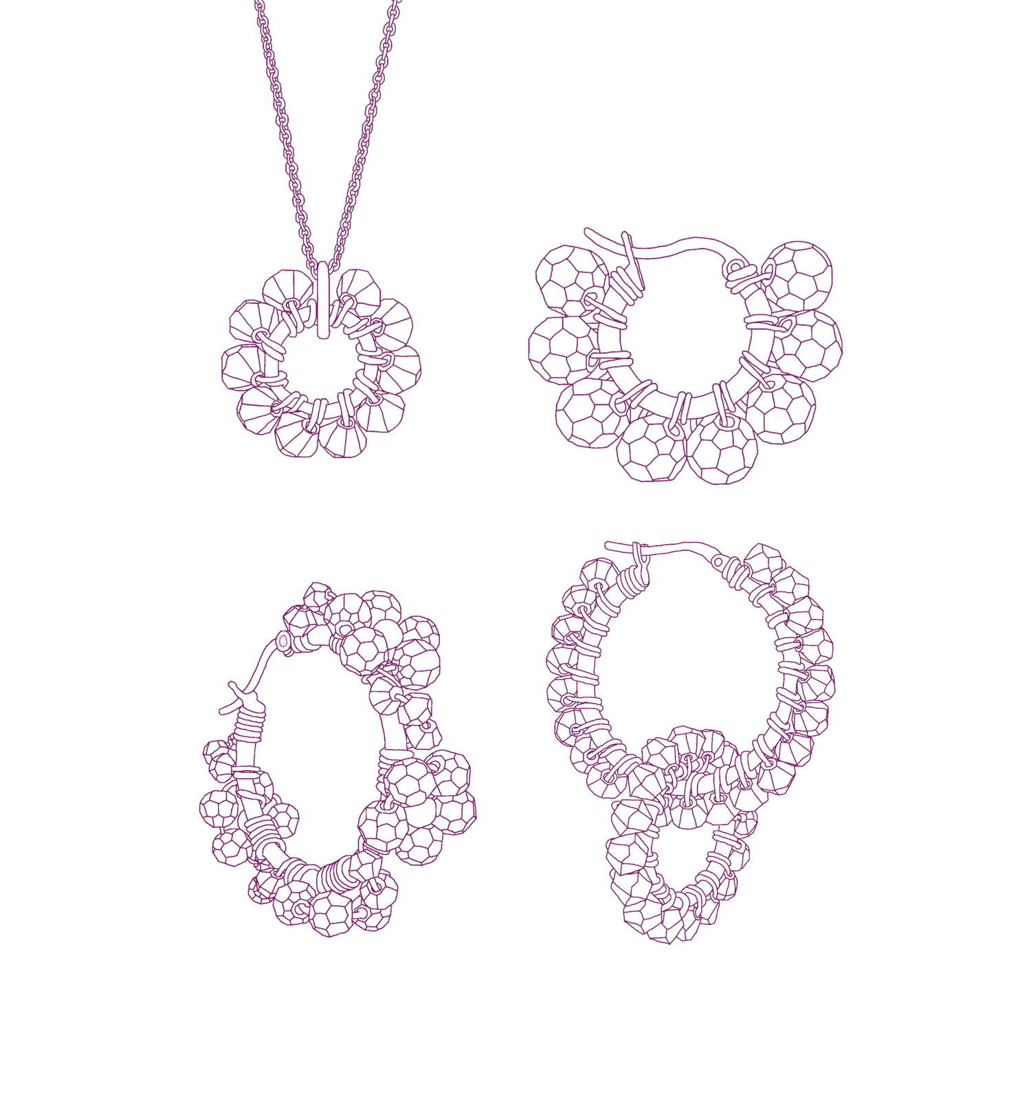 Piirroskuva erilaisista korvakoruista