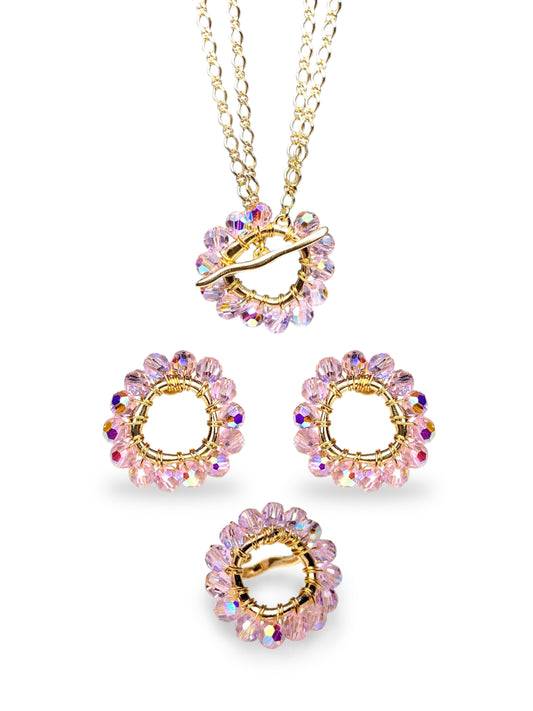 Lumen-korusetti, vaaleanpunainen, kullattu hopea