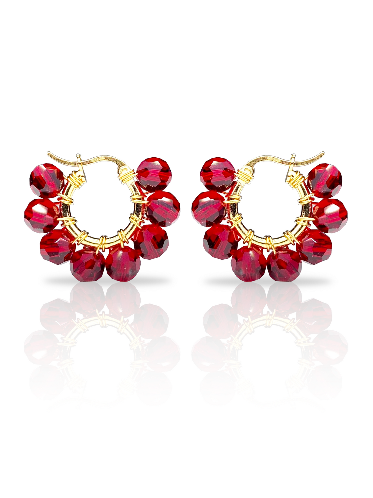 Pikkurenkaat-korvakorut, tummanpunainen, kullattu hopea