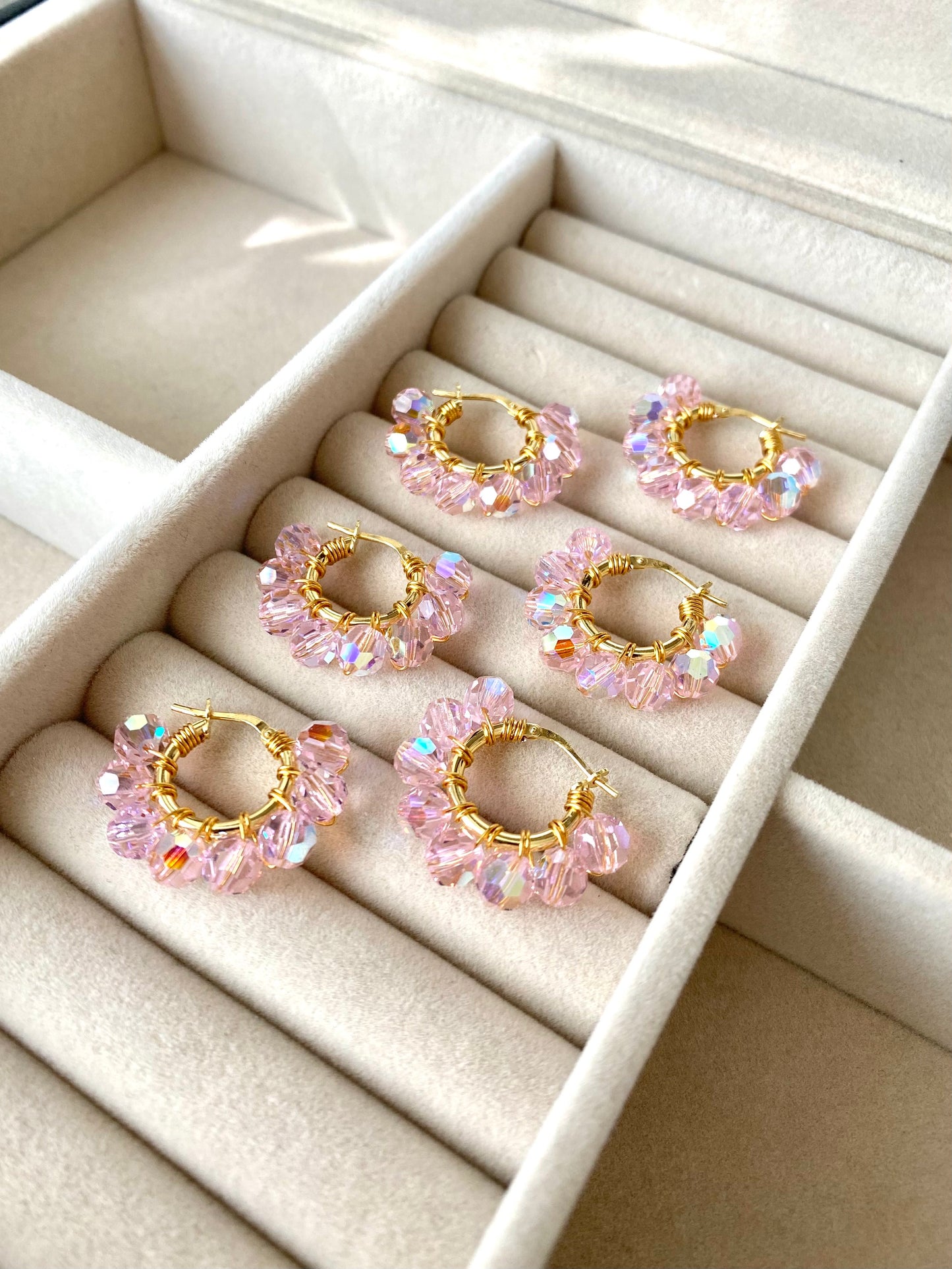 Pikkurenkaat & Keidas -korusetti, vaaleanpunainen, kullattu hopea