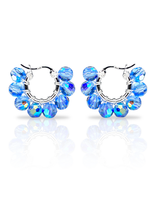 Pikkurenkaat-korvakorut, vaaleansininen, hopea