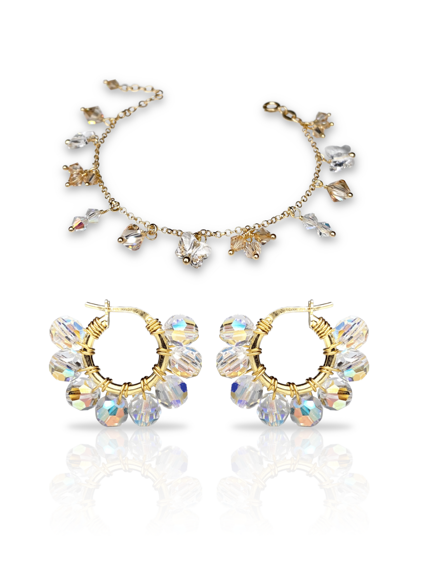 Kullattu hopea korusetti, rannekoru ja korvakorut