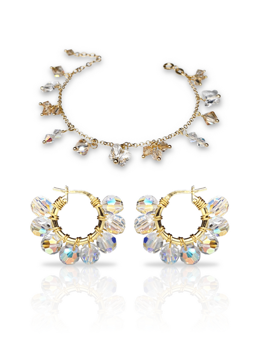 Pikkurenkaat & Keidas -korusetti, kirkas, kullattu hopea