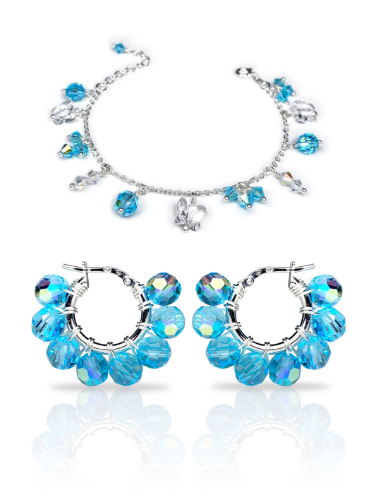 Pikkurenkaat & Keidas -korusetti, turkoosi, hopea