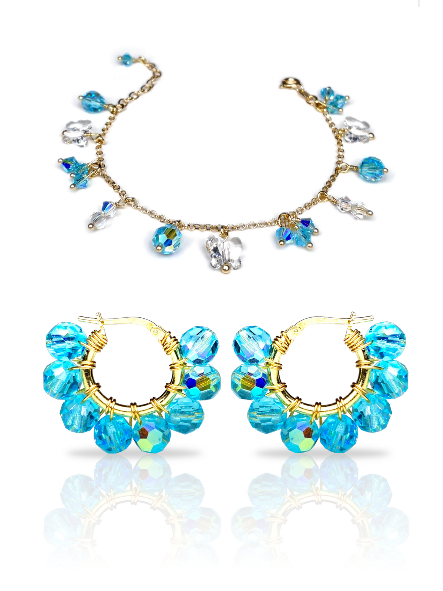 Pikkurenkaat & Keidas -korusetti, turkoosi, kullattu hopea