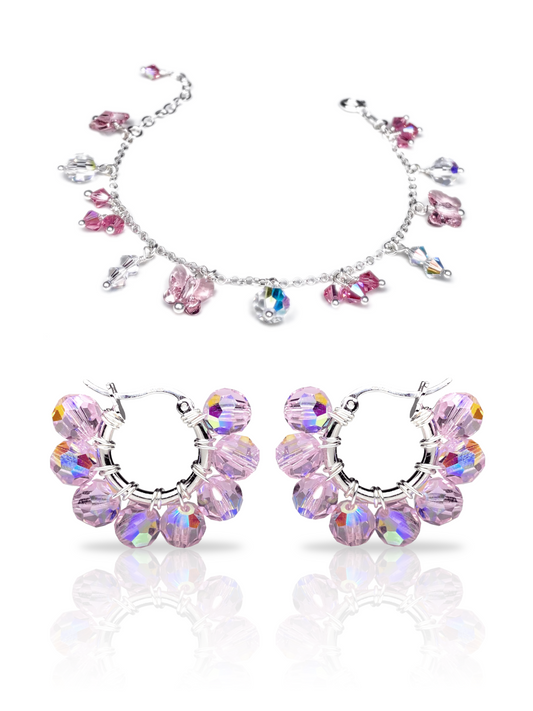 Pikkurenkaat & Keidas -korusetti, vaaleanpunainen, hopea