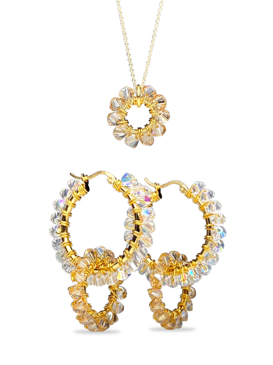 Tuplarenkaat & Soolorengas -korusetti, beige, kullattu hopea