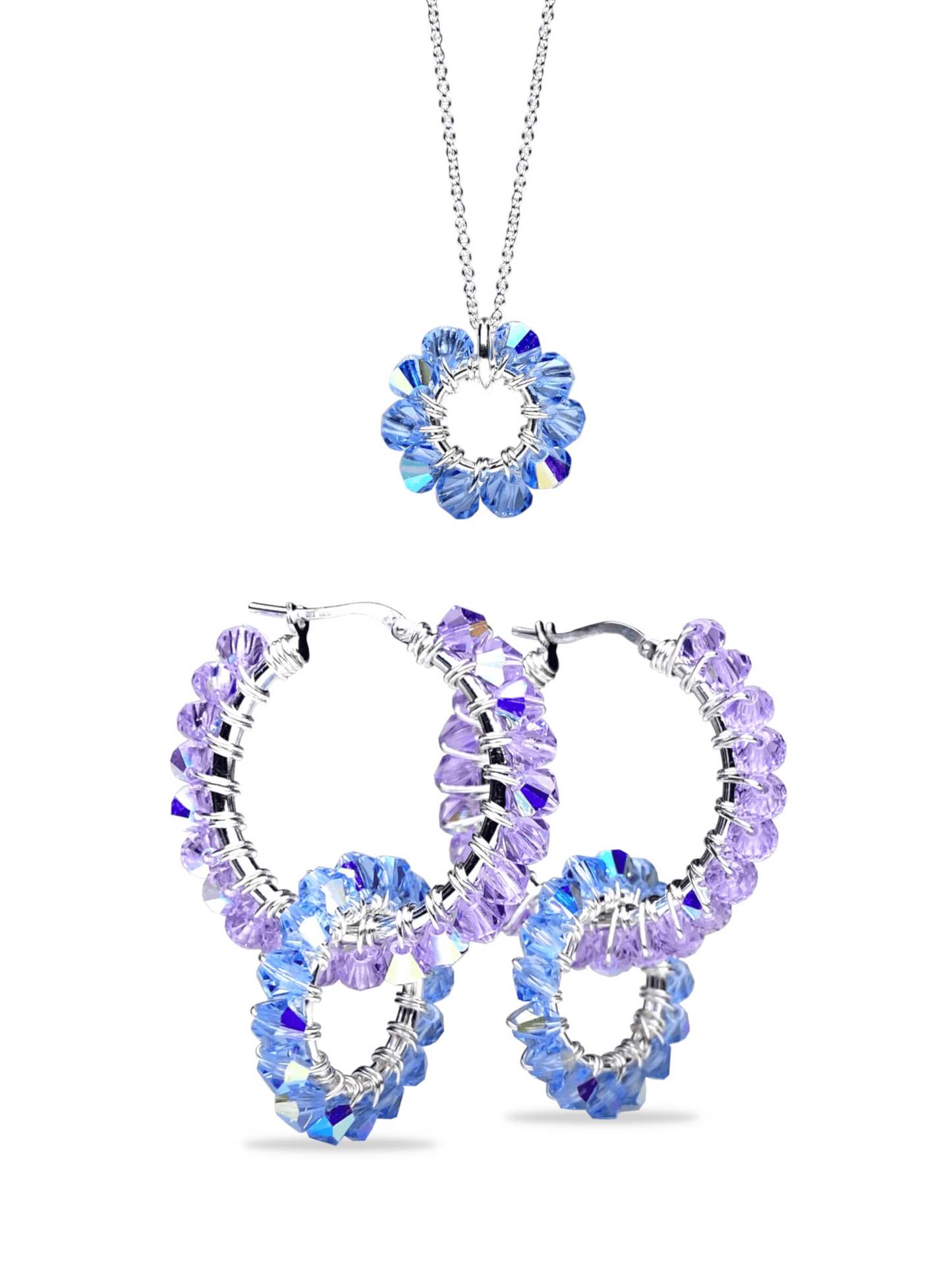 Tuplarenkaat & Soolorengas -korusetti, sinilila, hopea