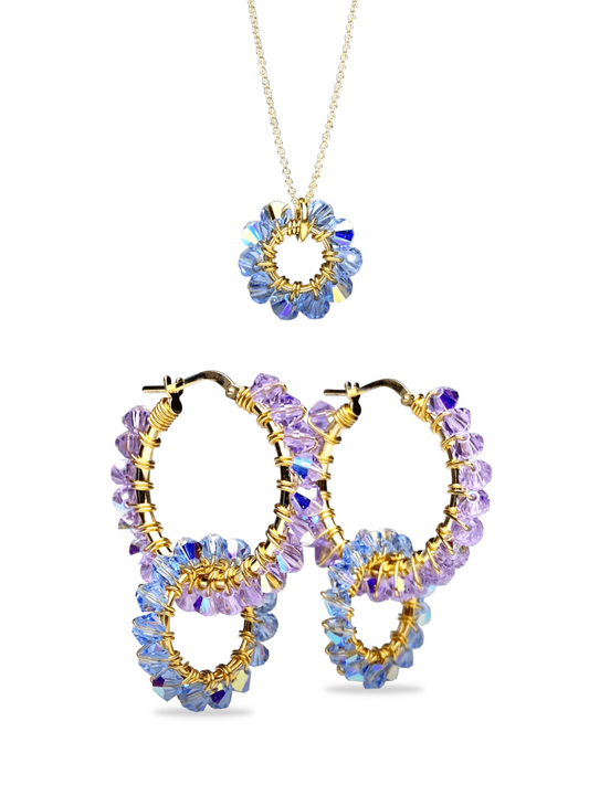 Tuplarenkaat & Sooloregas -korusetti, sinilila, kullattu hopea