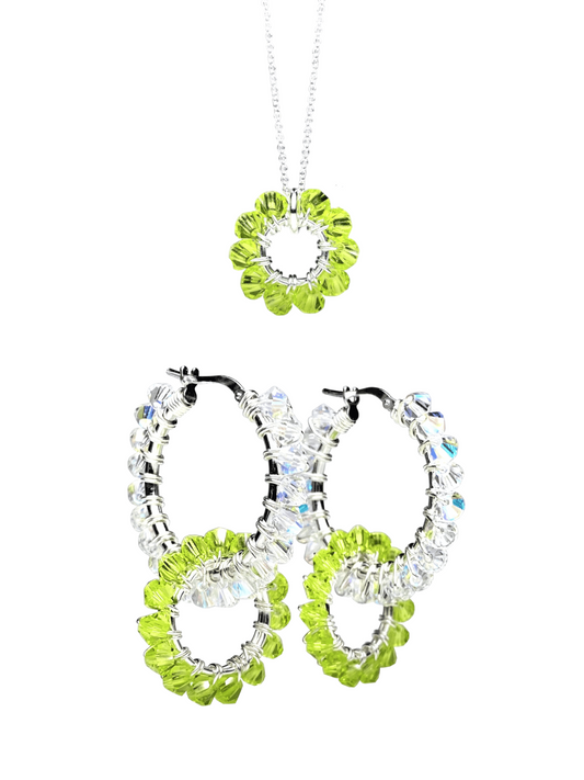 Tuplarenkaat & Soolorengas -korusetti, lime, hopea