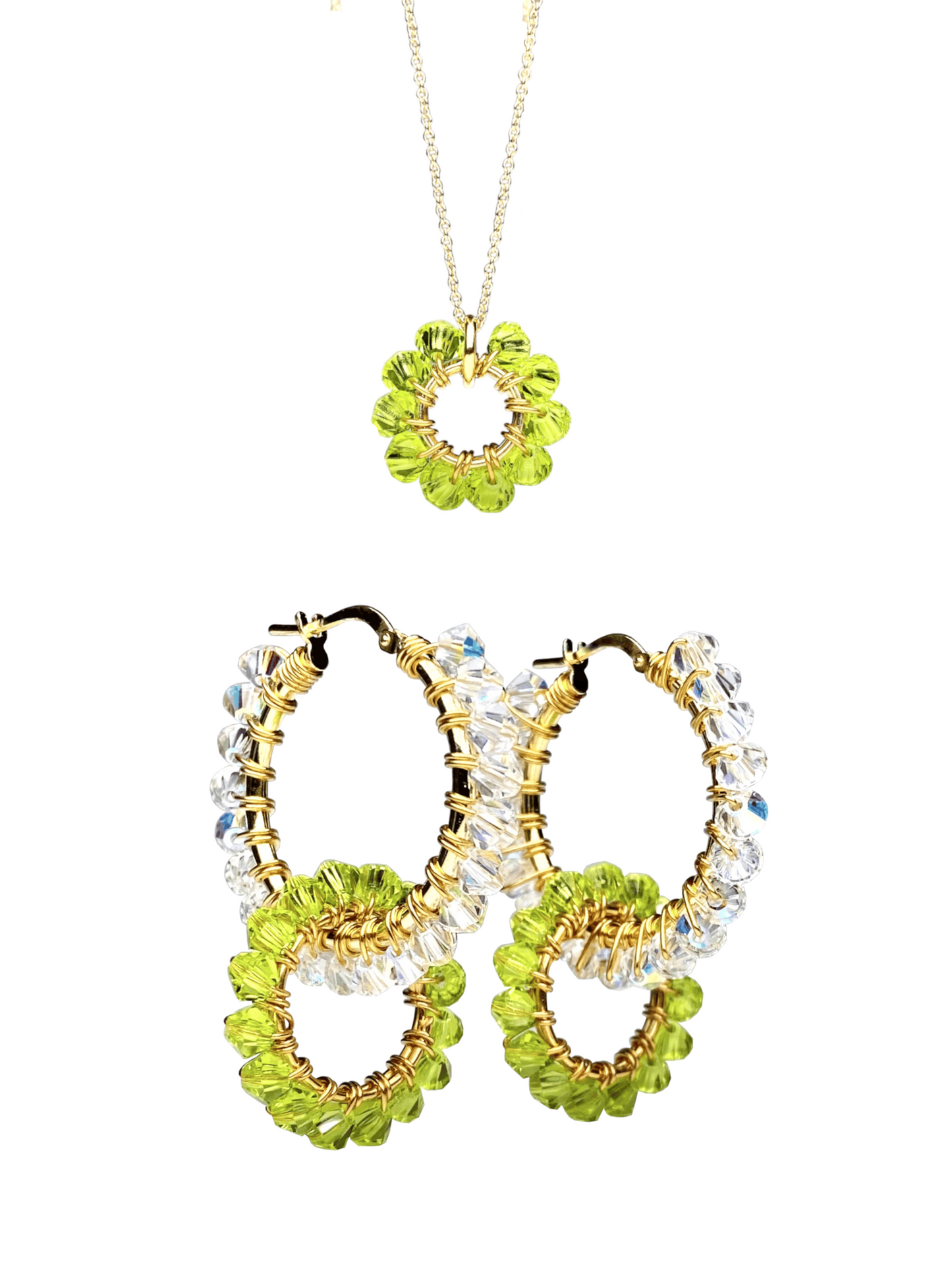 Tuplarenkaat & Soolorengas -korusetti, lime, kullattu hopea