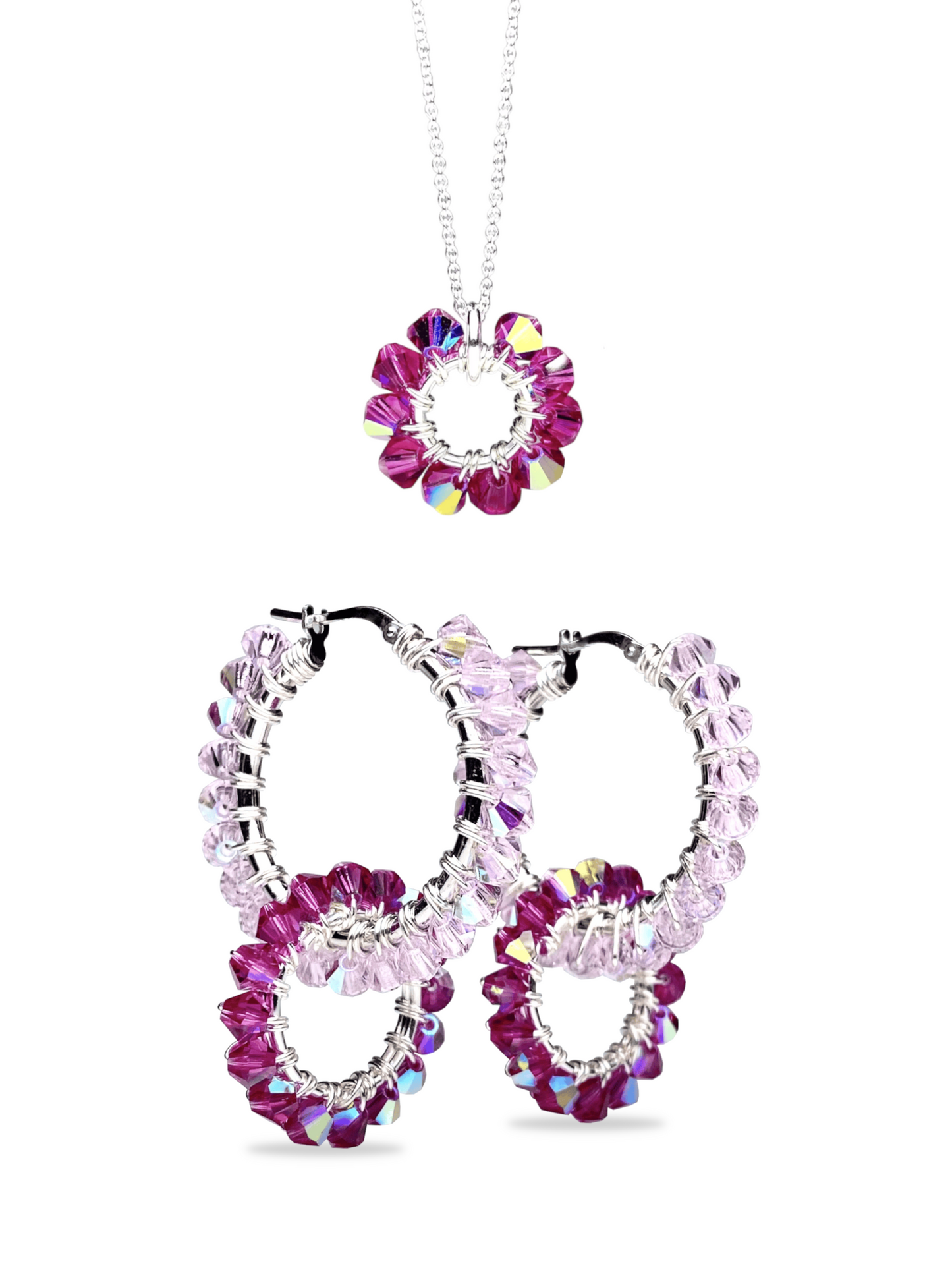 Tuplarenkaat & Soolorengas -korusetti, vaaleanpunainen, hopea