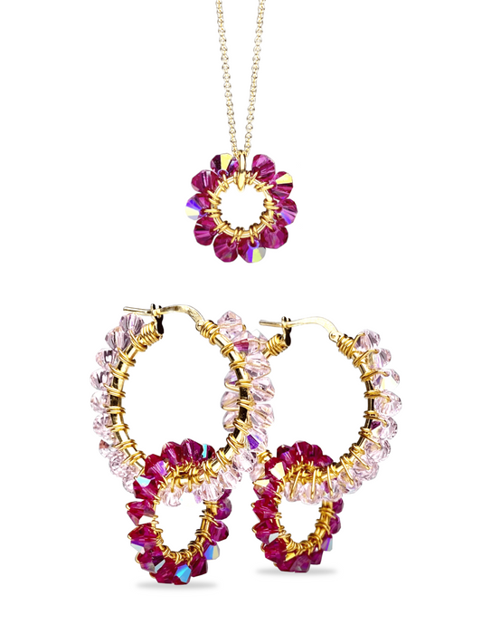 Tuplarenkaat & Soolorengas -korusetti, vaaleanpunainen, kullattu hopea