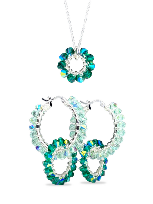 Tuplarenkaat & Soolorengas -korusetti, vihreä, hopea