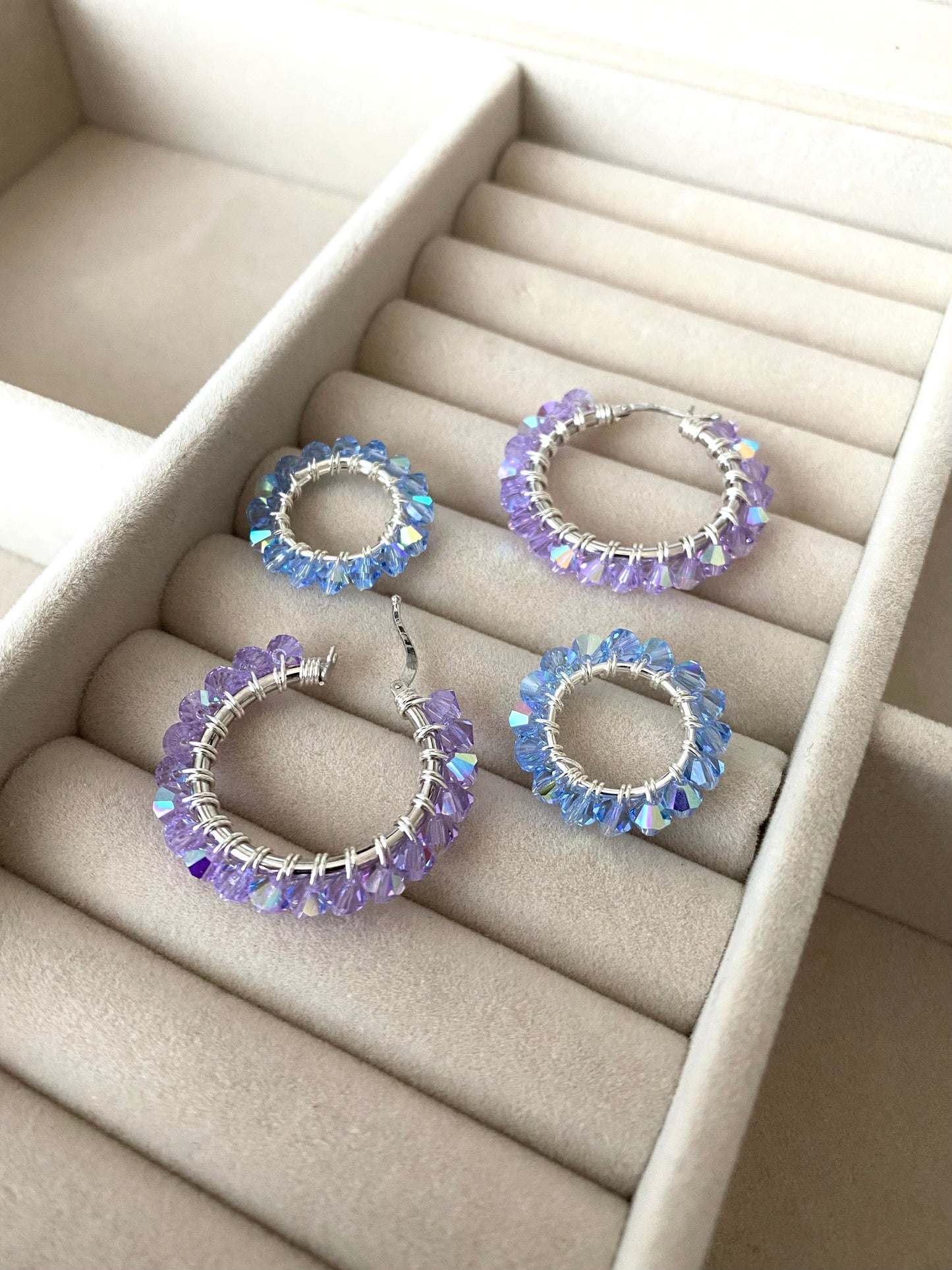 Tuplarenkaat & Soolorengas -korusetti, sinilila, hopea