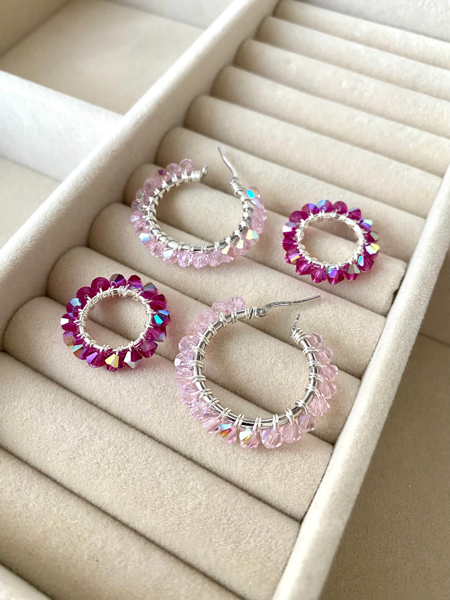 Tuplarenkaat & Soolorengas -korusetti, vaaleanpunainen, hopea