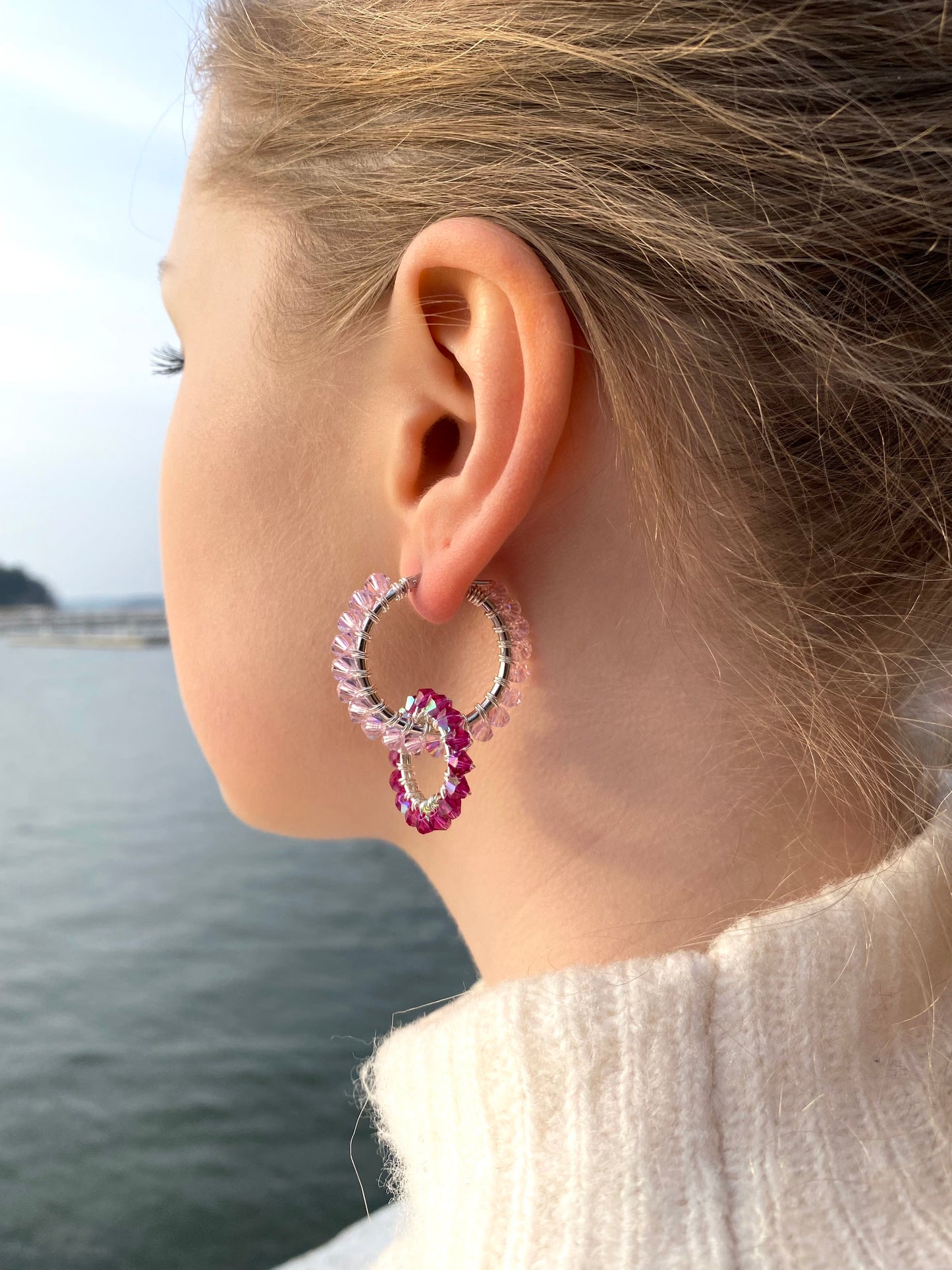 Tuplarenkaat & Soolorengas -korusetti, vaaleanpunainen, hopea