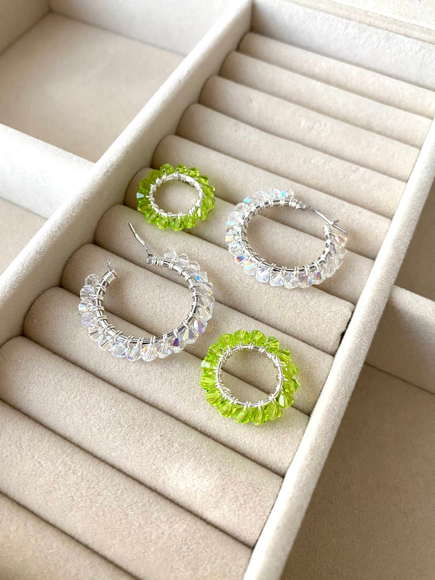 Tuplarenkaat & Soolorengas -korusetti, lime, hopea