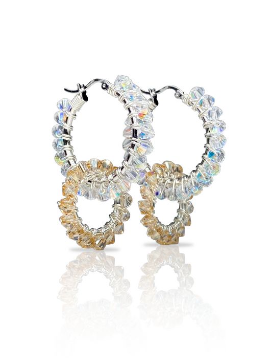 Tuplarenkaat-korvakorut, beige, hopea