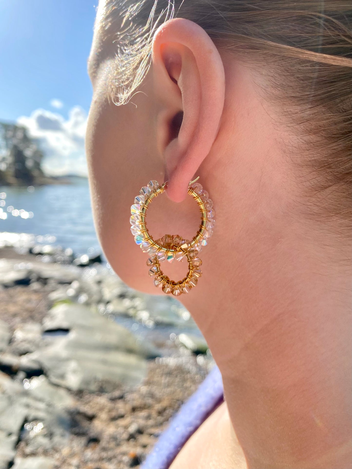 Tuplarenkaat & Soolorengas -korusetti, beige, kullattu hopea