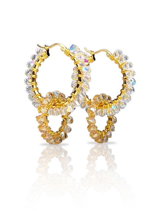 Tuplarenkaat-korvakorut, beige, kullattu hopea